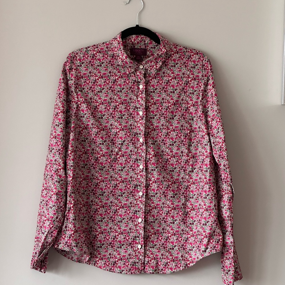 J crew liberty shirtf flowery pink red blue color size 14